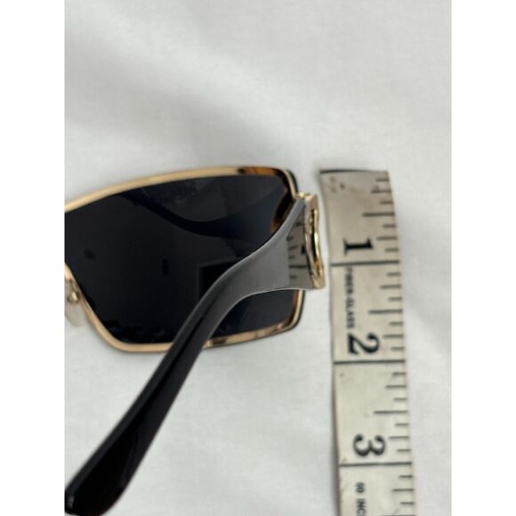 Black Y2K Shield Rimless Sunglasses Gold CC Accent Trendy Classy - Picture 7 of 7